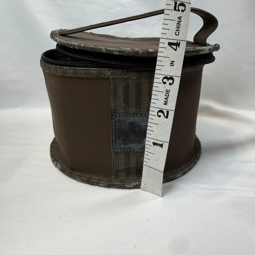 Fendi Vintage Cosmetic Bag Women OS Brown Pequin Stripe Vanity Case Travel Pouch